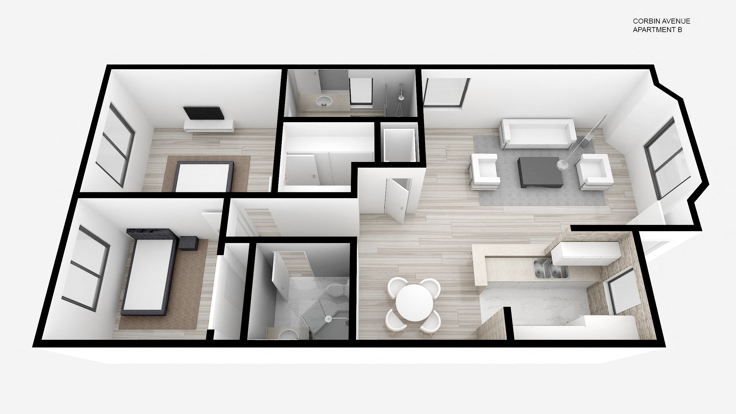 Floor plan for 2 beds, 2 baths, 952 sqft